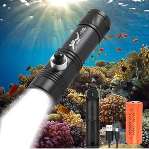 XLENTGEN Scuba Diving Flashlight, 18000 Lumen Waterproof Underwater LED Submarine 3 Lighting Dive Lights for Under 120 Meters Sea Cave at Night(with Rechargeable Battery/Charger)