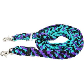 Horse Roping Knotted Tack Western Barrel Reins Nylon Braided Turquoise 607321