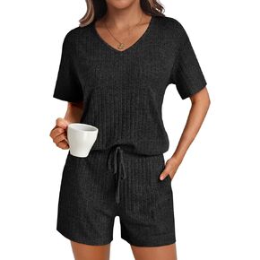 AUTOMET Womens Lounge Pajamas Sets 2 Piece Summer Tracksuits Ribbed Spring Outfits Matching Vacation Clothes Loungewear