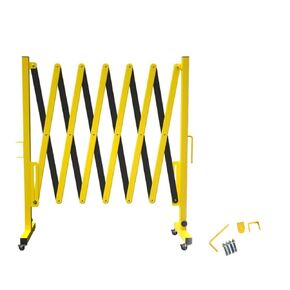 Trafford Industrial Expandable Metal Barricade, 16 Feet, Yellow and Black, Mobile Safety Barrier Gate, Retractable Traffic Fence