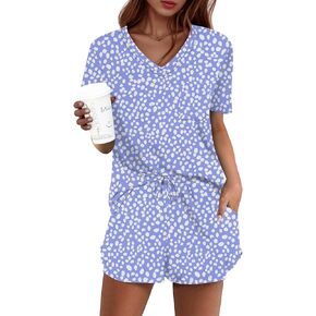 DB MOON Womens Pj Sets 2 Piece Lounge Sets Cute Short Pajamas With Pockets Sleep Wear