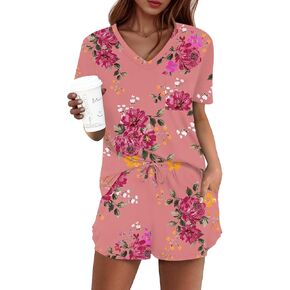 أطقم بيجامات نسائية من DB MOON مكونة من قطعتين بيجامات قصيرة لطيفة مع جيوب ملابس نوم in Kuwait