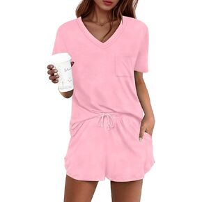 DB MOON Womens Pj Sets 2 Piece Lounge Sets Cute Short Pajamas With Pockets Sleep Wear