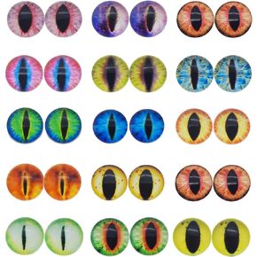 JJG 100PCS 6mm Dragon Eyes Round Glass Cabochon Flatback Jewelry Findings Horse Eyes Cat Eyes Doll Eye Dome Cameo Pendant Settings in Pairs