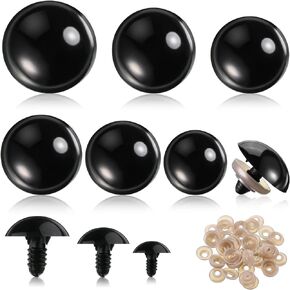 112 Pieces 16-30 mm Large Safety Eyes Black Safety Eyes for Crochet Stuffed Animal Eyes Craft Doll Plastic Safety Eyes with Washers for DIY Bear Toy Doll Making Supplies, 6 Sizes