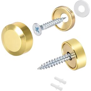 Mirror Screws (25mm/0.98") 2Pcs, Decorative Cover Cap Nails Brass Polished with Accessories - for Sign Advertising Hardware, Construction, Silver Tone