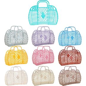 10 PCS Jelly Purse Jelly Basket Beach Bags, Reusable Colored Jelly Beach Bag Beach Tote Gift Basket, Plastic Tote Handbags for Women Girls kid, 10 Colors