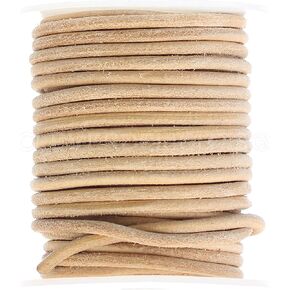 CleverDelights 4mm Leather Round Cord - Natural Color - 25 Feet - Bulk Spool