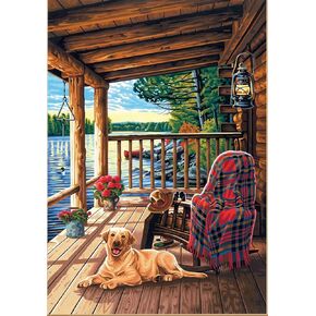 Dimensions Log Cabin Porch Paint by Numbers Kit for Kids and Adults, 14'' x 20''
