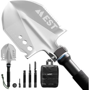Survival Shovel - The Ultimate 18-in-1 Camping Shovel for Hiking, Overlanding and Metal Detecting - Keep in Your Emergency Kit or Bug Out Bag - Lifetime Replacement