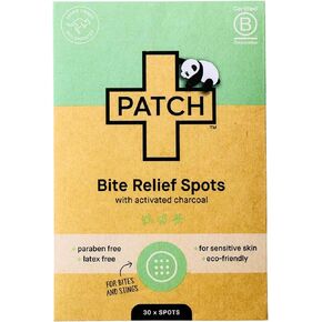Patch Bite Relief Spots, cute panda designed bamboo bandage dot with activated charcoal, great for sensitive skin, hypoallergenic, 30 pack