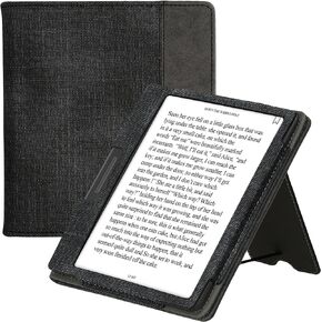 غطاء kwmobile متوافق مع غطاء Onyx Boox Leaf 2 - حافظة من الجلد الصناعي/الجلد السويدي مع حامل - أزرق داكن/رمادي داكن in Kuwait