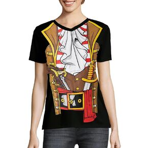 Women Pirate Shirt Costume Funny 3D Print V Neck Cosplay Pirate Graphics Novelty T-Shirt