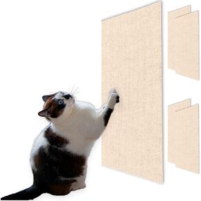 Cat Scratch Mat (5 Pack), 23.6’’ x 11.8’’ Versatile Self-Adhesive Replacement Easy Use for Cat Trees, Cat Wall Furniture, Scratching Posts, and Couch Protection (Beige)