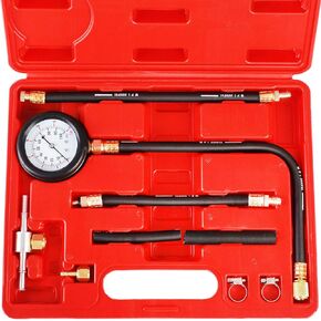 Fuel Injection Pump Pressure Tester Gauge Kit, Car Gasoline Gas Fuel Oil Injector Test Manometer Tool Set 0-100PSI, Universal for Auto Truck SUV Motorcycle ATV RV