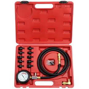 Oil Pressure Tester Tool, 0-140PSI Oil Pressure Gauge Kit for Fuel System Mechanical Sensor Engine Cylinder Compression Test with Hose Adapters for Cars ATVs Trucks Use Red Case