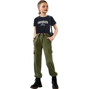 Arshiner Girls 2 Piece Outfits Short Sleeve Tie Knot Front Tee Tops and Cargo Jogger Pants Set Kids Clothing Sets