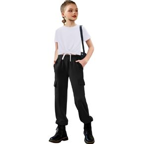 Arshiner Girls 2 Piece Outfits Short Sleeve Tie Knot Front Tee Tops and Cargo Jogger Pants Set Kids Clothing Sets