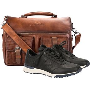 VELEZ 9 Black Mens Business Casual Sneakers + Full Grain Leather Messenger Bag for Men Business Travel Briefcase Computer Laptop Bag