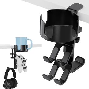 Desk Controller Holder with Headphone Hanger, 360° Rotating 3 in 1 Desk Anti-Spill Cup Holder with Headset Stand, Aluminum Alloy+ Plastic, Max Capacity 9kg/20lb for Xbox, PS4, PS5, Switch