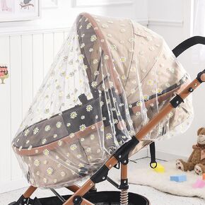 Mosquito Net for Stroller,Baby Pram Net Portable Daisy Print Stroller Netting Cover Perfect Bug Net for Strollers,Bassinets,Mini Crib,Cradles and Playards (White Daisy)