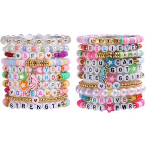 Inspirational Bracelets for Women Girls Clay Beads Rainbow Friendship Preppy Bracelets Encouragement Jewelry Gifts