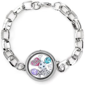 EVE'S ADDICTION Round Floating Locket Link Bracelet - Mother's Day Gift