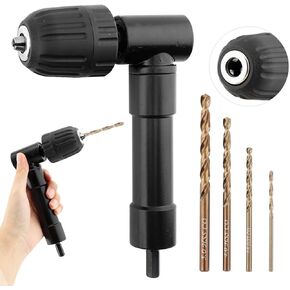 Right Angle Drill Attachment With 4 Bits, 0.8-10mm Right Angle Bend Extension Keyless Drill Chuck Converter Adapter for Tight Corner Workspace