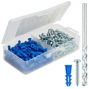 Qualihome Ribbed Plastic Drywall Anchor Kit - Wall Anchors and Screws for Drywall Includes Anchors, & Screws, 1 Masonry Drill Bit - Mounting Tolls for Decor, Furniture, Shelving (10-12 x 1")