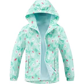 Girls Boys Rain Jacket Windproof Raincoat Hooded Fleece Lined Outerwear