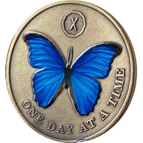 10 Year Blue Butterfly Medallion One Day at A Time Sobriety Chip