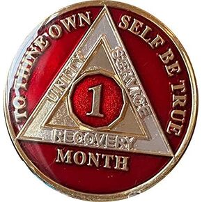 1 Month AA Medallion Metallic Mandarin Red 30 Day Sobriety Chip