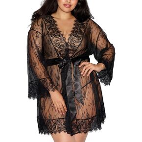 Dreamgirl womens Plus Size Lace Kimono Robe