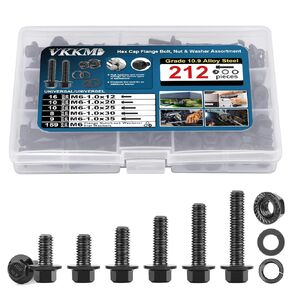 VKKM 141 pcs Stainless Steel M6 Hex Cap Flange Bolt Assortment Kit/Screws, Nuts & Washers, M6-1.0 x 12/16/20/25/30mm, Reusable Storage Case with Adjustable Dividers