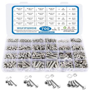 262Pcs Hex Head Bolt and Nut Assortment Kit,1/4-20, 5/16-18,3/8-16 with Flat Washer and Lock Washer,Stainless Steel Machine Screw with Storge