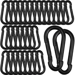 60Pcs 3" Heavy Duty Spring Snap Hook Carabiners, M8 5/16" Galvanized Steel Black Carabiner Clip, Quick Link Keychain for Hammock Swing Set Outdoor Travel Camping Fishing Hiking