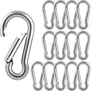 14pcs Mini Carabiner Clip, 1.57inch 304 Stainless Steel Carabiner Clip, Heavy Duty Spring Snap Hooks Spring Clips Keychain Clip Quick Link for Water Bottle, Pet Tags, Rigging, Hiking, Camping