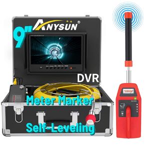 Anysun Sewer Camera with Locator, Self Leveling Sewer Inspection Camera 165ft with Meter Marker, 9'' Monitor and DVR Recorder, Drain Pipe Camera with 512hz Locator for Plumber, Homeowner(16GB Card)