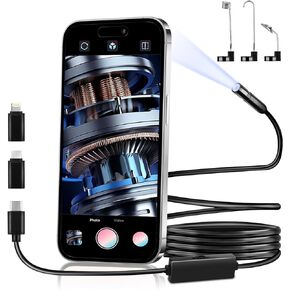 Endoscope Camera with Light, 1920P HD Borescope with 8 Adjustable LED Lights, Endoscope with 3.3ft Semi-Rigid Snake Camera, 8mm IP67 Waterproof Inspection Camera for iOS& Android-Gift for Men