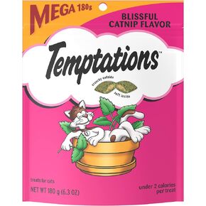 TEMPTATIONS Classic Crunchy and Soft Cat Treats Blissful Catnip Flavor, 6.3 oz. Pouch