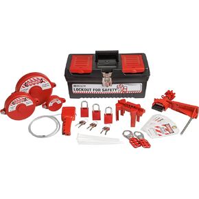 BRADY Lockout Tagout Kit with Loto Locks for Gate Valves, Ball Valves, Universal. Includes Red Keyed Different Aluminum Padlocks, Cable Lockout, Hasps, Safety Lock Out Tags (1 Key Per Lock) - 153671