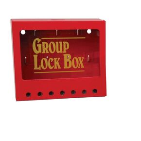 Brady Wall-Mount Group Lock Box for Lockout/Tagout, Small, 7" Height, 8" Width, 2-1/4" Depth,105714,Red
