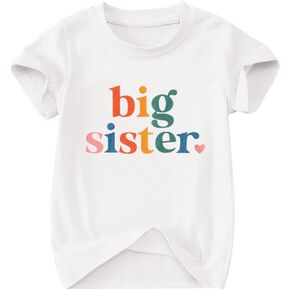 Toddler Big Sister T-Shirt Big Sis Sibling Reveal Crewneck Tee Baby Girls Short Sleeve Announcement Summer Cute Top