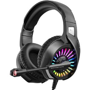 ZIUMIER Z20 Pink Gaming Headset with Microphone, Compatible with PS4 PS5 Xbox One PC Laptop, Over-Ear Headphones with LED RGB Light, Noise Canceling Mic, Stereo Surround Sound (Pink)