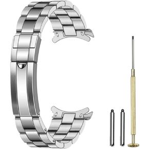 20mm 22mm Stainless Steel Watch Band Curved End Men Women Metal Watch Bands Strap Screw in Replacement Bracelet Taper with Classic Buckle Silver