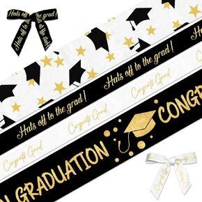 4 Rolls 2024 Graduation Ribbons for Wrapping Gifts, Congratulations Grosgrain Ribbons for Graduation Decoration DIY Party, 0.4"/0.9" X 5 Yards White Black Graduation Cap 2024 Ribbon for Graduation