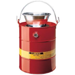 Justrite 10905 Steel Drain Can with Plated Steel Funnel, 19L Capacity,Red