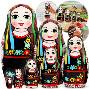 AEVVV Matryoshka Dolls Set of 7 pcs - Nesting Dolls in Ukrainian Vyshyvanka for Women - Baboushka Nesting Dolls in Ukrainian Traditional Costume