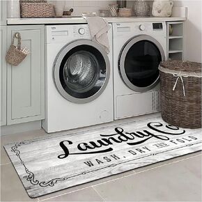 Laundry Room Rug Runner 20"x48" Non Slip Waterproof Laundry Mats for Laundry Room Decor Washable Floor Laundry Rug Laundry Co. for Laundry Room, Mudroom, Kitchen, Washroom, Bathroom, Light Grey