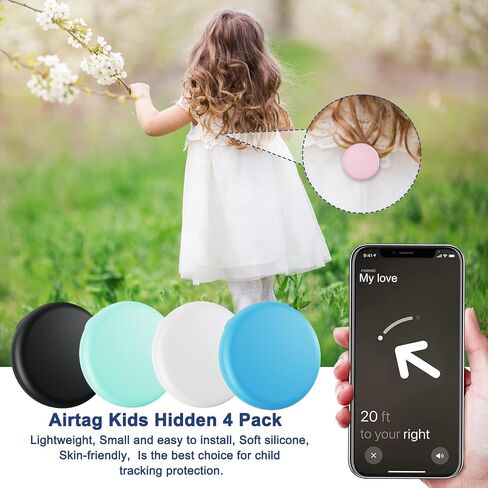 Bingcok Airtag Hidden Holder for Kids with Invisible Pin, 4 Pack | 4 Colors: Black, White, Pink, Purple. Invisible Safety Pin, Waterproof. For Children, Elderly, Luggage, Clothing, Backpack. in Saudi Arabia
